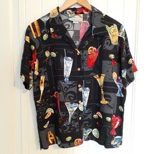 Paradise Found Women's "Happy Hour" Short Sleeve Hawaiian Shirt Black Size L